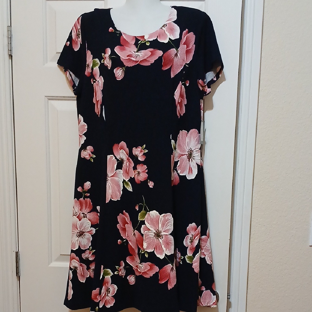 Floral Black Dress with Pink Flowers